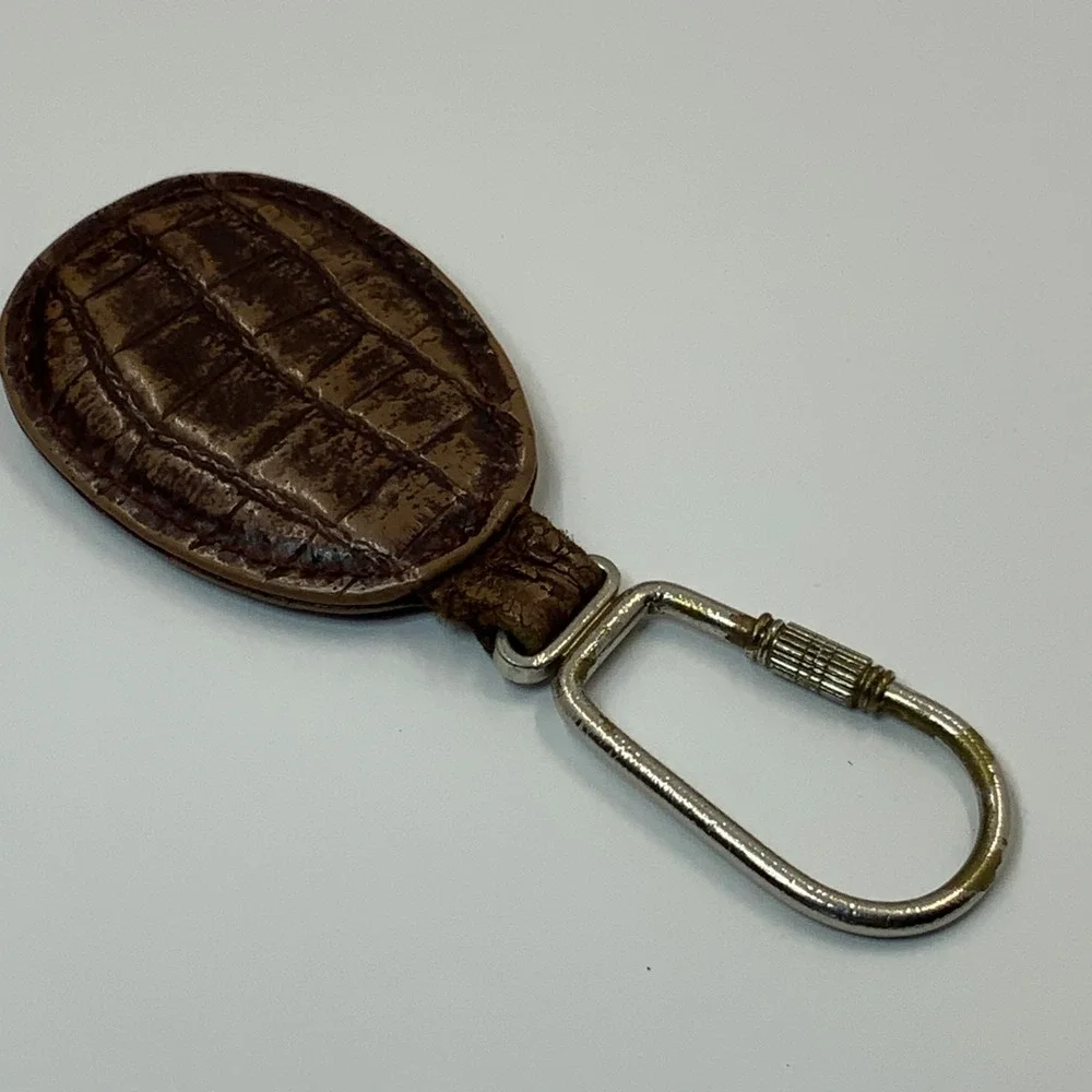 Vintage Brown Croc Embossed Genuine Leather Keychain Screw Lock Carabiner Fob